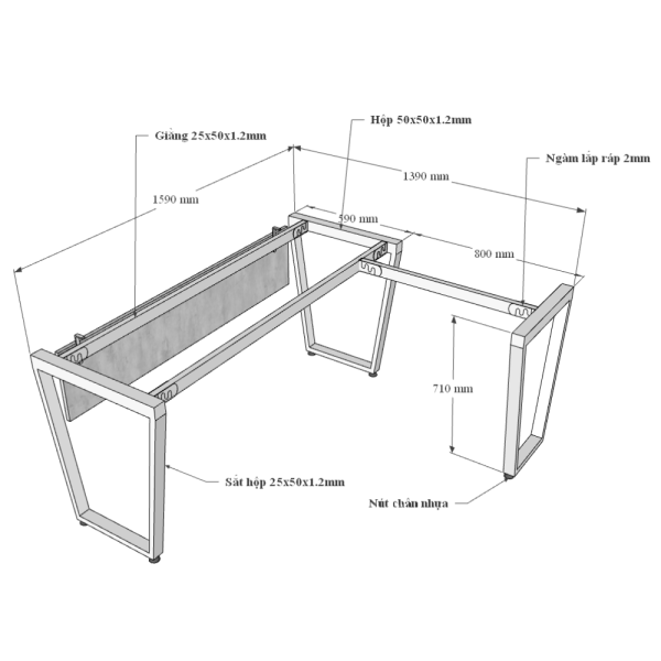 Bàn làm việc chữ L gỗ plywood hệ Trapeze
