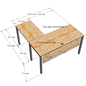 Kích thước bàn làm việc chữ L 180x160cm