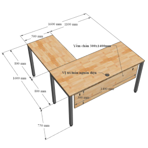 Kích thước bàn làm việc chữ L 160x140cm