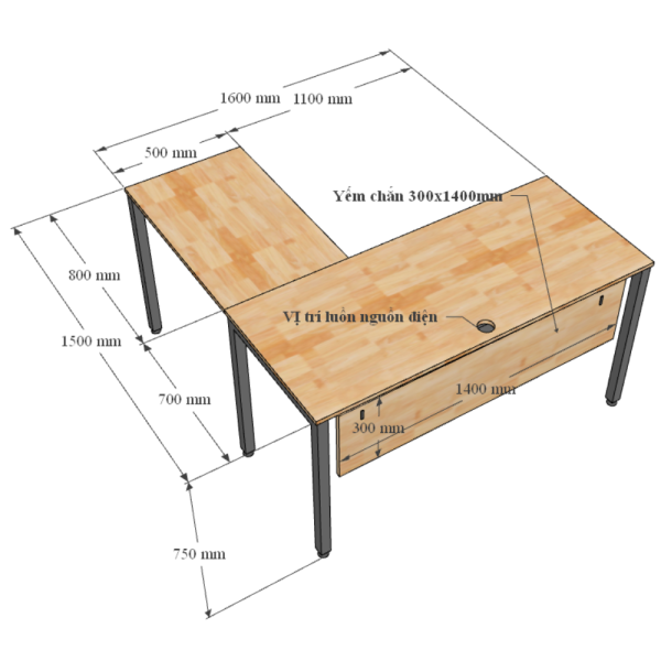 Kích thước bàn làm việc chữ L