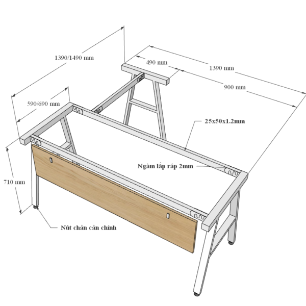 Bàn chữ L mặt bàn chính 140cm gỗ Plywood chân sắt Aconcept HBAC042