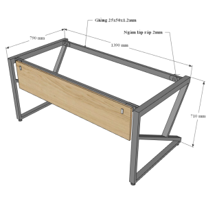 Bàn làm việc 140x80cm gỗ Plywood melamin vân sồi chân sắt hệ Kconcept HBKC033