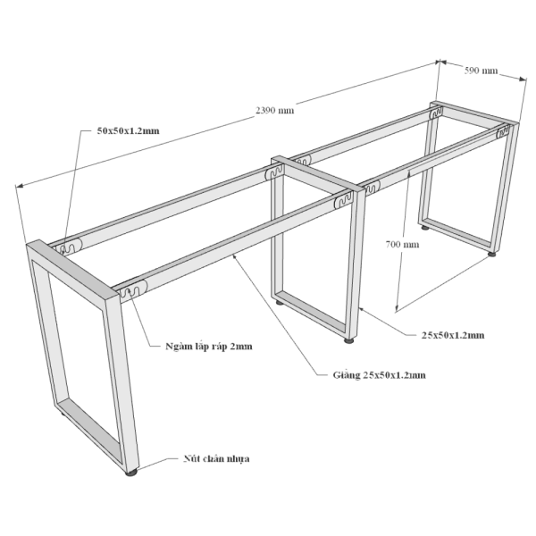 Bàn làm việc cụm 2 240x120cm gỗ tràm hệ Wooden HBWD037