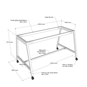 Chân sắt di động cho bàn làm việc 140x80cm sơn tĩnh điện CFOS004