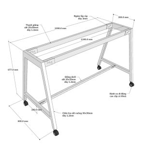 Bàn làm việc di động 140x60cm gỗ plywood chân sắt hệ bàn FOS FOS002