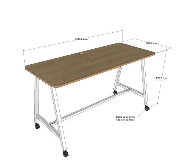 Bàn làm việc di động 140x60cm gỗ plywood chân sắt hệ bàn FOS FOS002