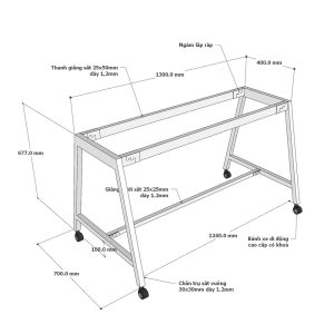 Bàn làm việc di động 140x70cm gỗ plywood chân sắt hệ bàn FOS FOS003