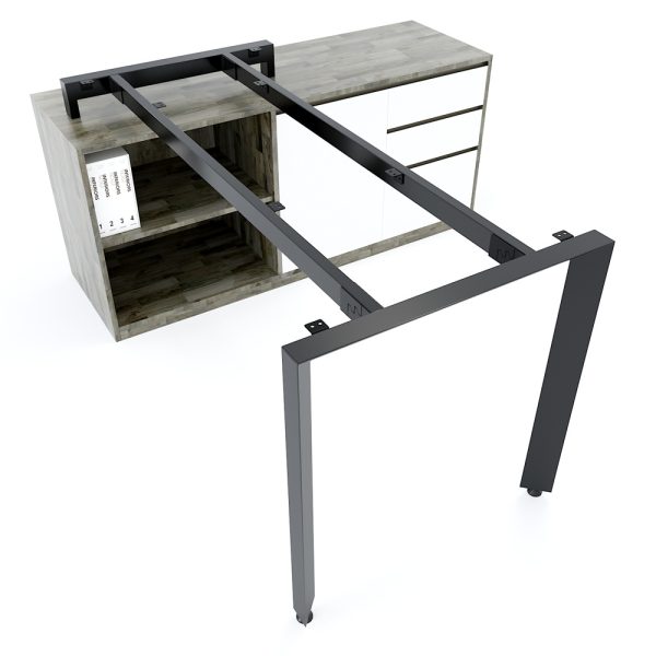 HBTA021 - Bàn giám đốc 160x140cm (mặt bàn 70) hệ Trian chân sắt tam giác