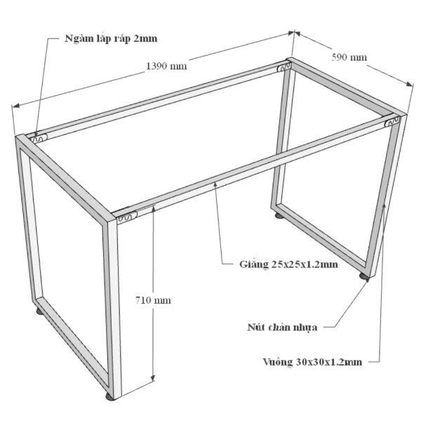 Bàn làm việc 140x60cm gỗ cao su hệ Minimal chân lắp ráp HBMN003