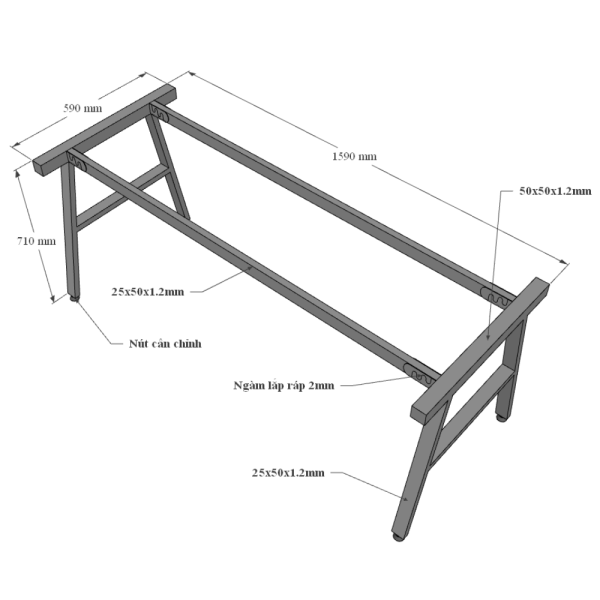 Bàn làm việc 160x60cm gỗ cao su chân sắt Aconcept HBAC026