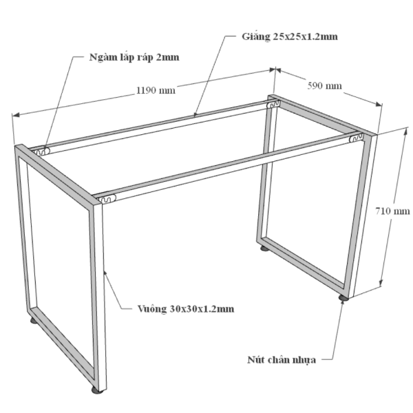 Bàn làm việc gỗ Plywood 120x60x75(cm) chân sắt lắp ráp