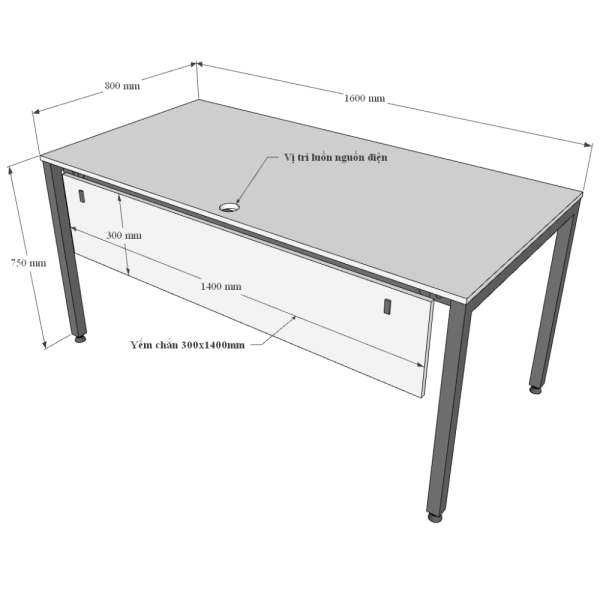 Bàn làm việc 160x80cm gỗ Plywood màu bê tông chân sắt Uconcept HBUC044