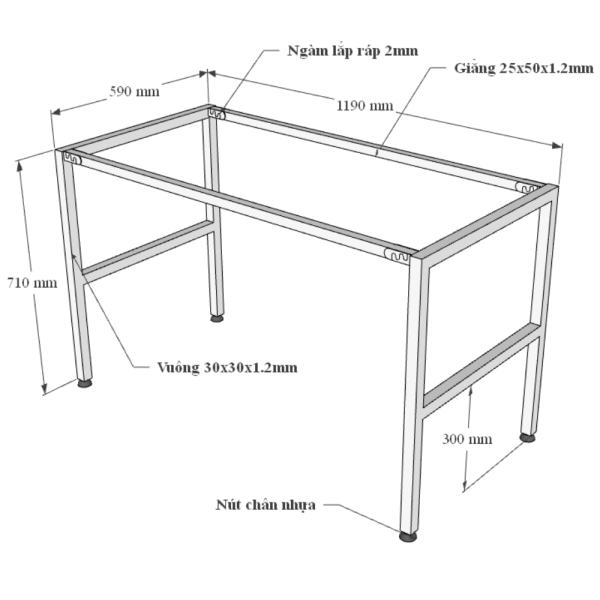 Bàn làm việc gỗ Plywood chân chữ U lắp ráp HOBP025