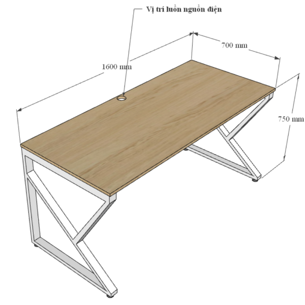 Bàn làm việc 160x70cm gỗ Plywood melamin vân sồi chân sắt hệ Kconcept HBKC032