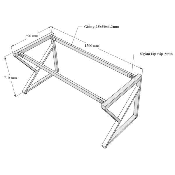 Bàn làm việc 160x70cm gỗ Plywood melamin vân sồi chân sắt hệ Kconcept HBKC032