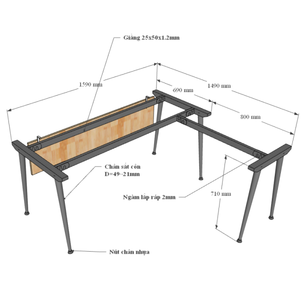 Bàn làm việc 140x150cm gỗ Plywood phủ melamin chân sắt Cone HBCO038