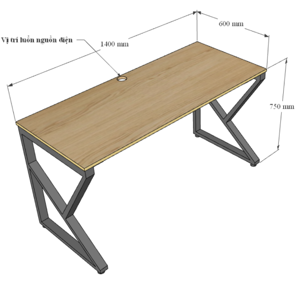Bàn làm việc 140x60cm gỗ Plywood melamin vân sồi chân sắt hệ Kconcept HBKC029