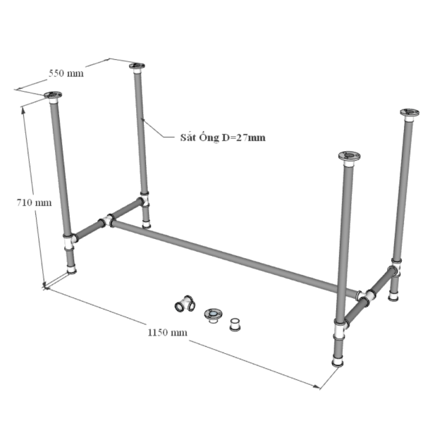 Bàn làm việc 120x60cm gỗ Thông dày chân Ống Nước SPD68158