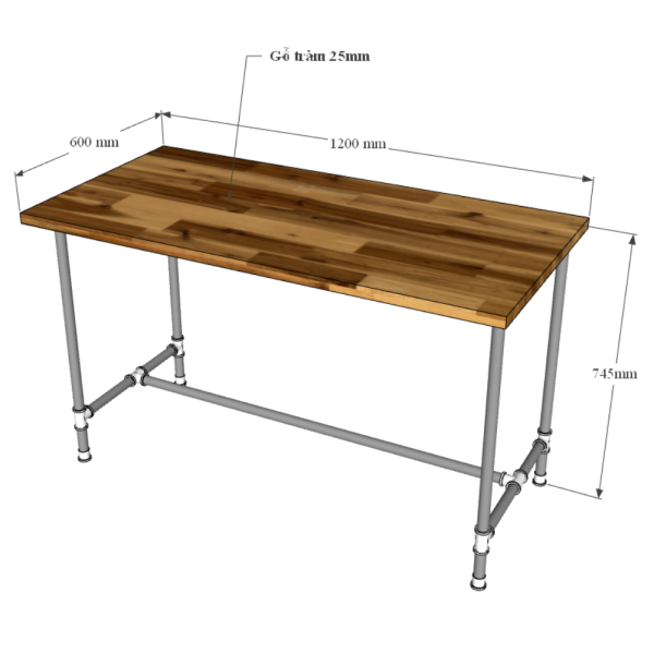 Bàn làm việc 120x60cm gỗ Tràm chân ống nước hệ Wooden HBWD027