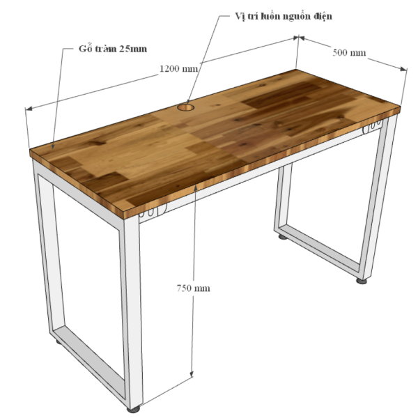 Bàn làm việc 120x50cm gỗ tràm chân sắt hệ Rectang HBWD042