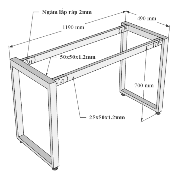 Bàn làm việc 120x50cm gỗ tràm chân sắt hệ Rectang HBWD042