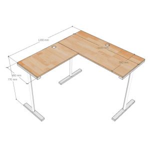 Bàn góc L 120x110cm gỗ cao su chân sắt hệ TIO HBTO021