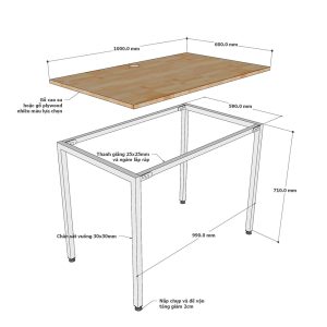 Bàn làm việc 100x60cm gỗ tự nhiên hệ Minimal 2 HBMN029