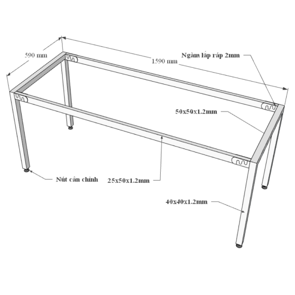 Bàn làm việc 160x60cm gỗ cao su chân sắt hệ Uconcept HBUC035