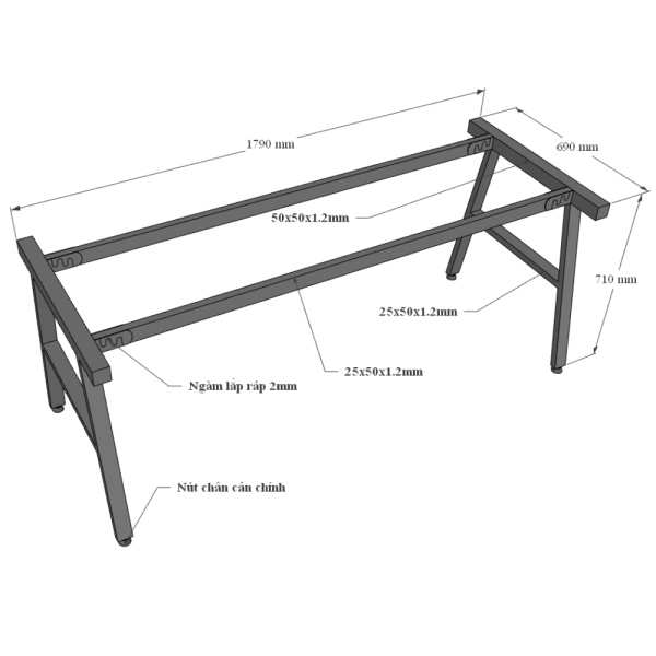 Bàn làm việc 180x70cm gỗ cao su chân sắt hệ Aconcept HBAC029