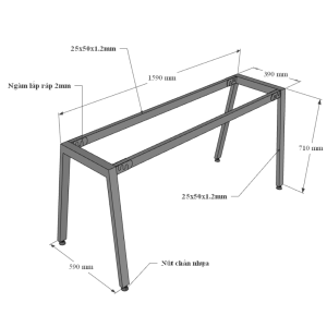 Bàn làm việc 160x60cm gỗ cao su chân sắt hệ Aton HBAC026