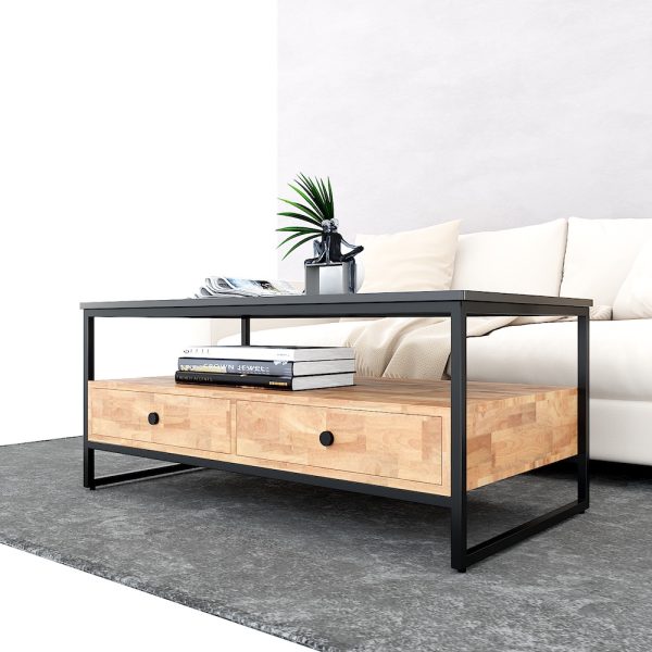 Bàn sofa 2 tầng có ngăn kéo gỗ cao su TT68140