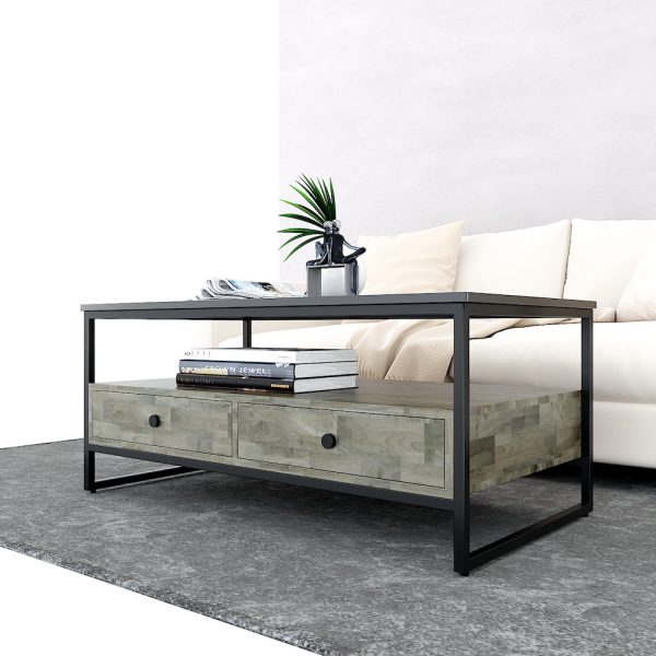 Bàn sofa 2 tầng có ngăn kéo gỗ cao su TT68140