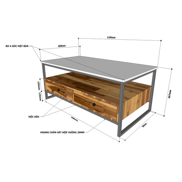 Bàn sofa 2 tầng có ngăn kéo gỗ cao su TT68140