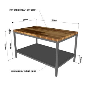 Bàn Sofa 2 tầng mặt gỗ Tràm chân sắt TT68130