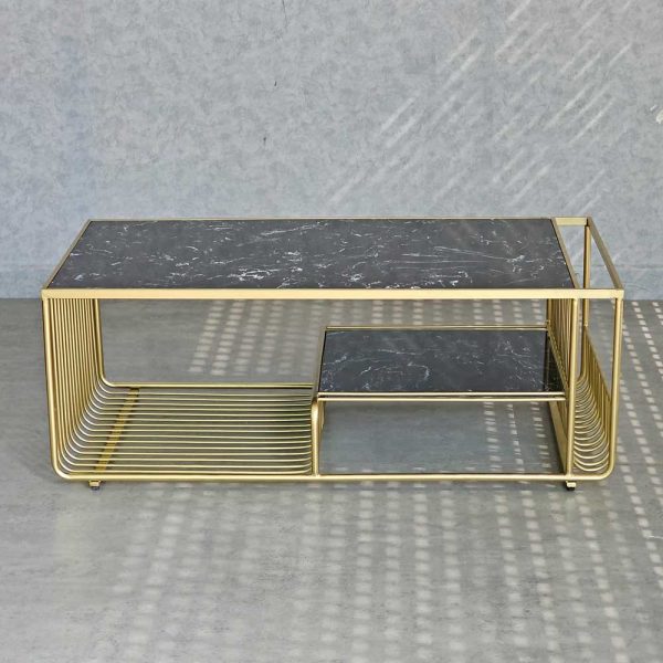 Bàn sofa mặt đá khung sơn màu vàng đồng TT68189