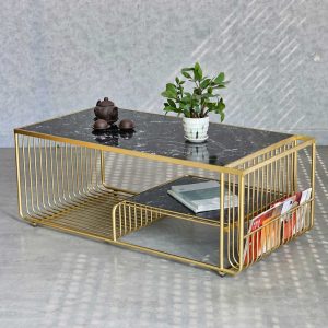 Bàn sofa mặt đá khung sơn màu vàng đồng TT68189