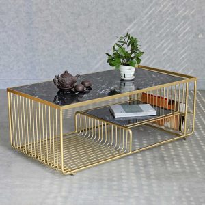 Bàn sofa mặt đá khung sơn màu vàng đồng TT68189