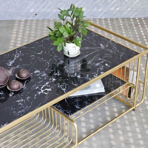Bàn sofa mặt đá khung sơn màu vàng đồng TT68189