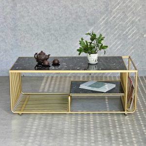 Bàn sofa mặt đá khung sơn màu vàng đồng TT68189