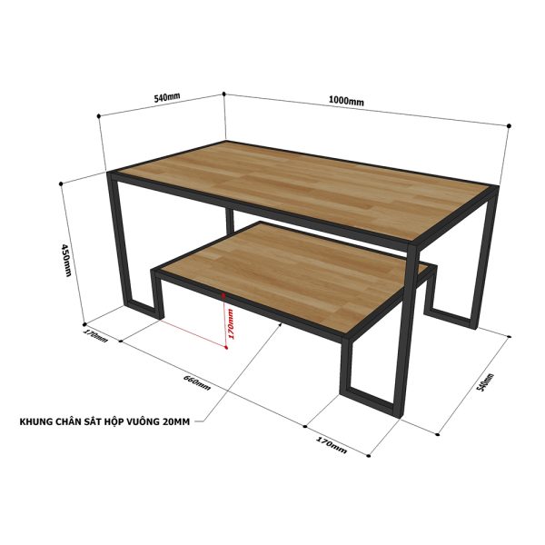 Bàn sofa 2 tầng gỗ cao su khung sắt TT68145