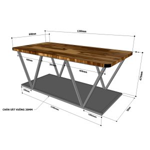 Bàn sofa 2 tầng khung sắt mặt gỗ cao su TT68153