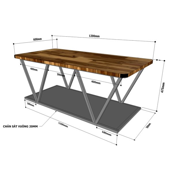 Bàn sofa 2 tầng khung sắt mặt gỗ cao su TT68153