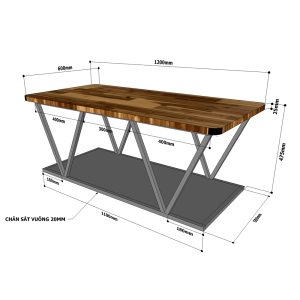 Bàn sofa 2 tầng mặt gỗ tràm khung sắt sơn tĩnh điện TT68154