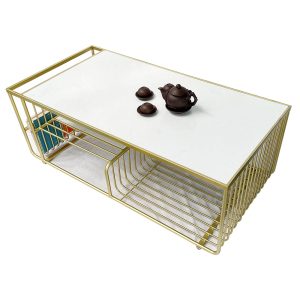 Bàn sofa mặt đá khung sơn màu vàng đồng TT68189