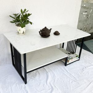 Bàn sofa 2 tầng mặt đá khung sắt sơn màu vàng TT68170