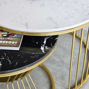 Bàn sofa đôi mặt đá khung sắt TT68214