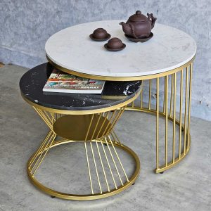 Bàn sofa đôi mặt đá khung sắt TT68214