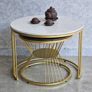 Bàn sofa đôi mặt đá khung sắt TT68214