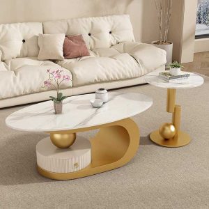 Bàn sofa đôi mặt đá chân sắt TT68288