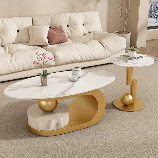 Bàn sofa đôi mặt đá chân sắt TT68288